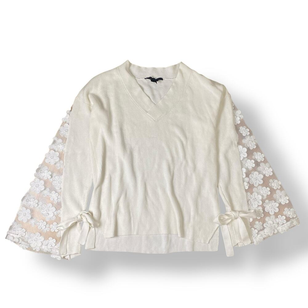 French Connection Cotton Lace Bell-Sleeve Top Womens Size XS White